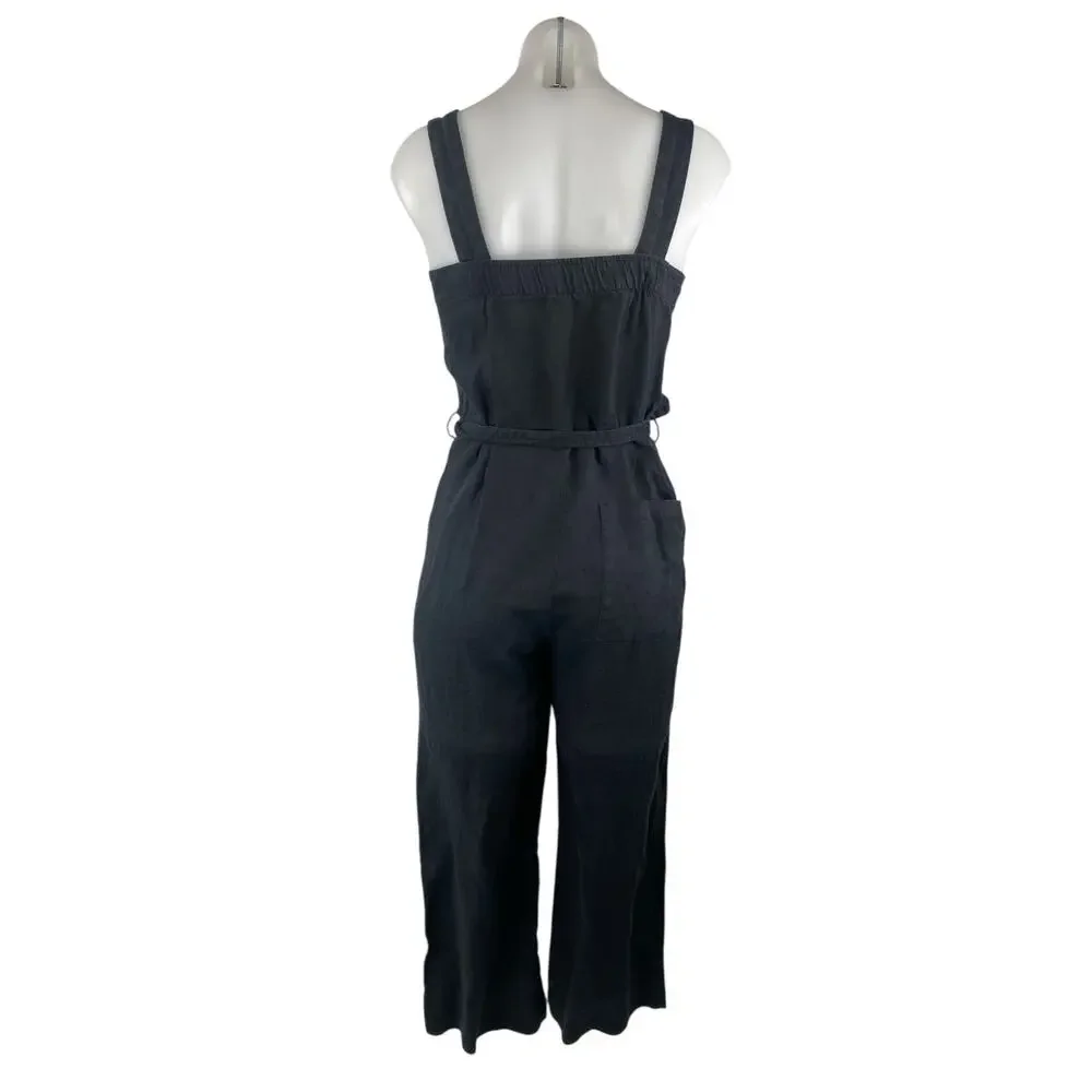 Everlane 100% Linen Square Neck Sleeveless Button Up Wide Leg Jumpsuit Romper 0